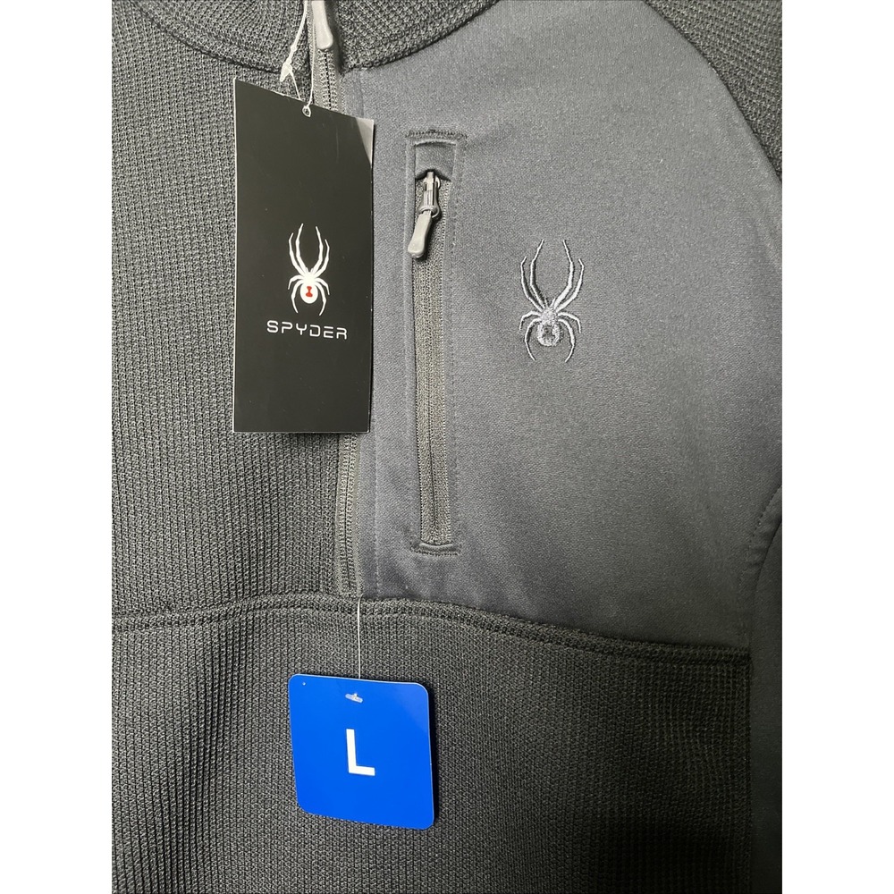 Spyder NWT Mens Large Half Zip Gait Waffle Knit Pullover Sweater Jacket Black - Picture 2 of 5
